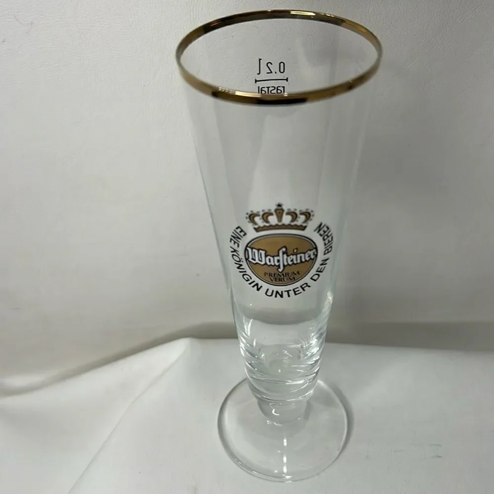 Warsteiner Beer Bier Glass 8 Ounces Gold Black Logo Premium German Deutschland